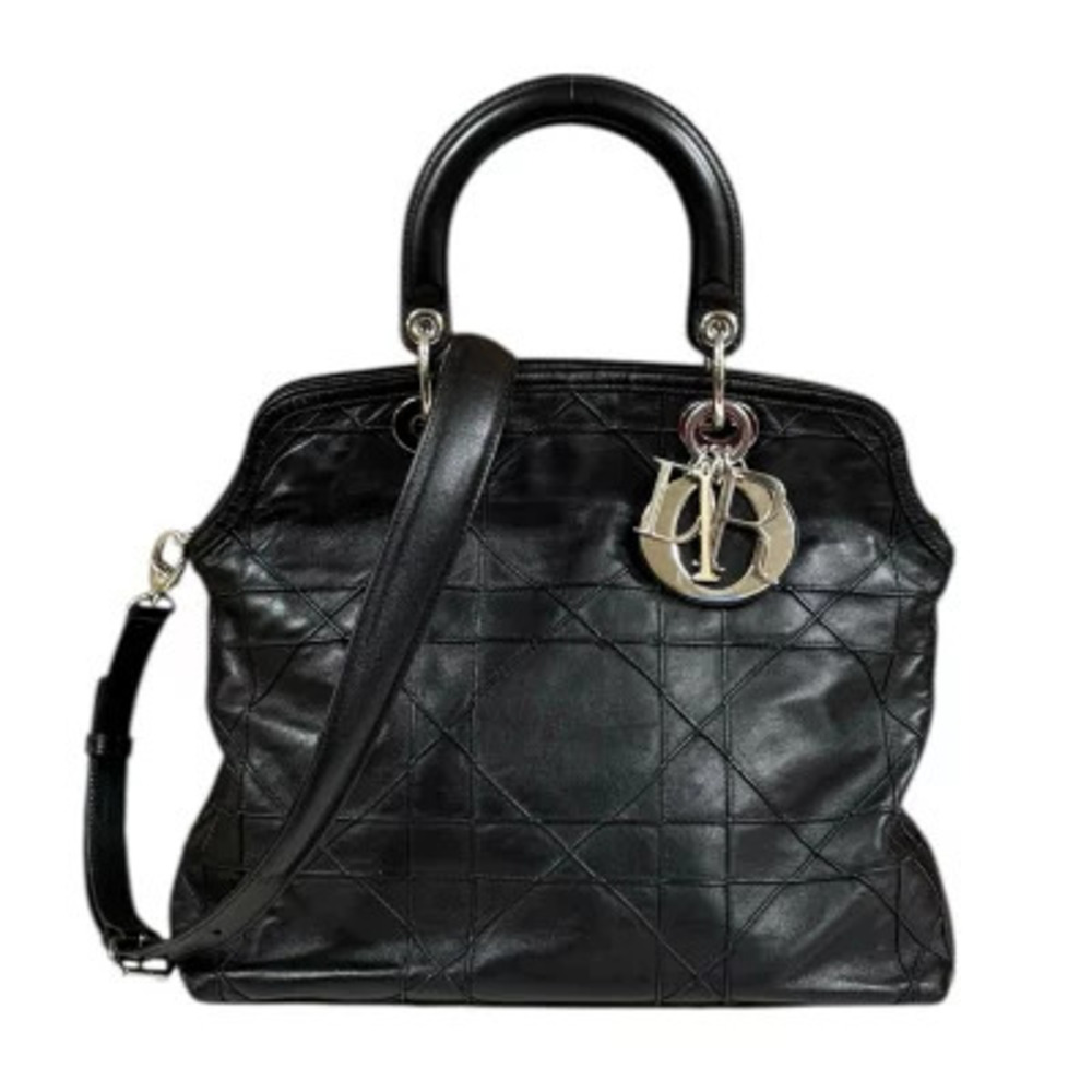 Christian Dior Granville Cannage Shoulder Bag Leather Black